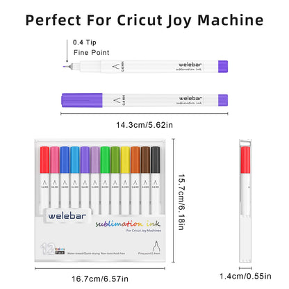 Welebar 0.4 Tip Infusible Pen Set for Cricut Joy/Xtra, 12 Pack Assorted Sublimation Ink Pens for Heat Tranfer, Mugs, T-shirt