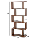 ZENY Geometric Bookcase, 5-Tier Bookshelf, S-Shaped Display Shelf and Room Divider, Freestanding Decorative Storage Shelving for Home Office, Rustic Brown ZENY