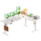 Casaottima 63 Inch Reversible Electric L Shaped Standing Desk, Height Adjustable Corner Stand up Desk, Ergonomic Large Lift Table for Home, Office, Workstation, White Casaottima