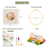 Pllieay Punch Needle Embroidery Starter Kits for Kids and Adults Beginners, Include Instructions, Punch Needle Fabric with Floral Pattern, Yarns, Embroidery Hoops and Threader Tools Pllieay