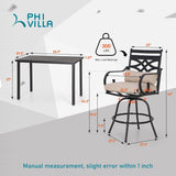 PHI VILLA 5 Piece Patio Bar Set,Outdoor Bar Table and Chairs Set, Strong and Heavy Duty Outdoor Bar Set with Cushion and Pillow，4PC Swivel Bar Stools with Rectangular Bar Height Table PHI VILLA
