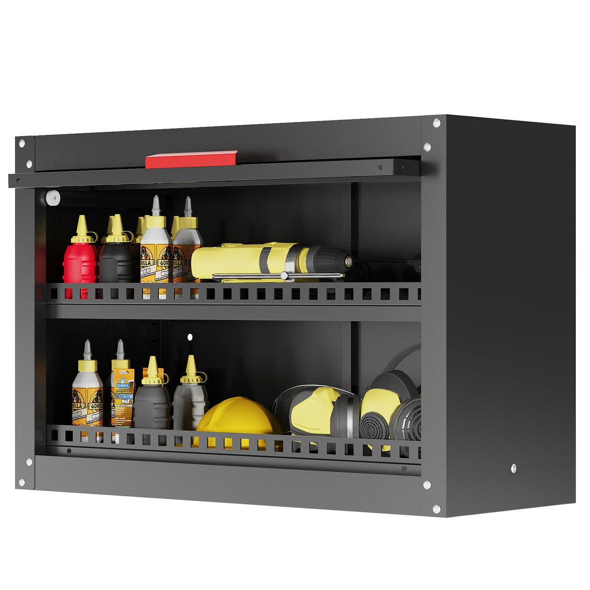 Kelueo Metal Garage Wall Cabinet,Storage Cabinet with Up Flip Door Design Wall Garage Cabinet with Adjustable Shelf and Magnetic System,Tool Cabinet with Anti-Fall Rails for Basement Kelueo