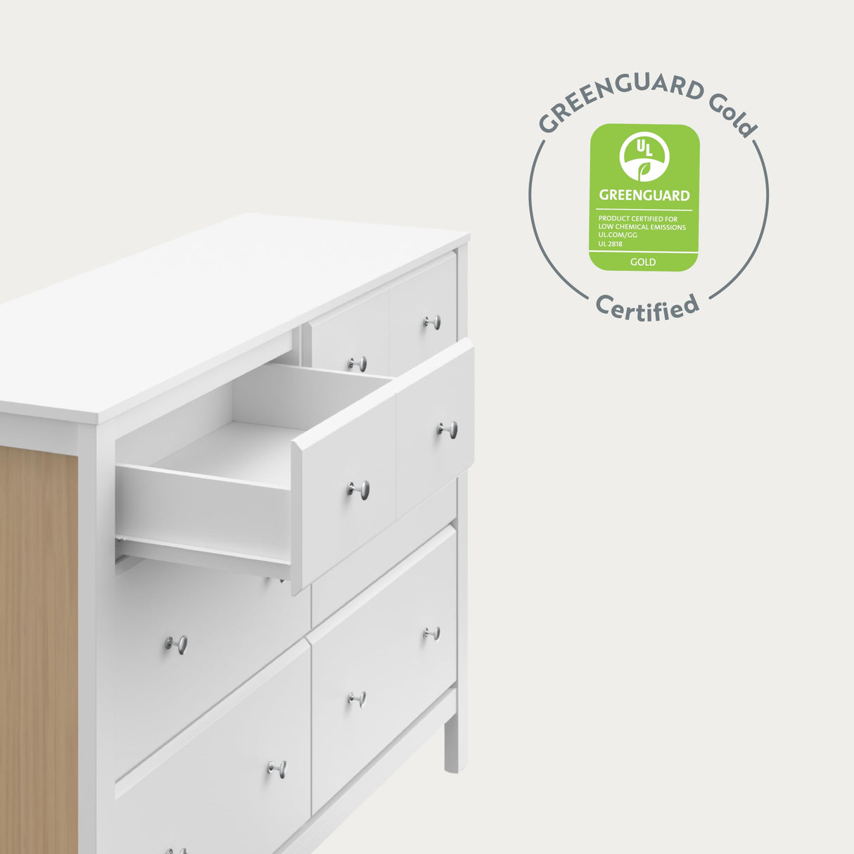 Storkcraft Horizon 6 Drawer Dresser (White with Driftwood) - GREENGUARD Gold Certified, Dresser with Interlocking Drawer System for Kids' Bedroom STORKCRAFT