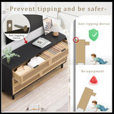 NTYUNRR Black Rattan Dresser, 6 Drawer Double Dresser for Bedroom, 59.06" Rattan Dresser for Closet, 6 Drawer Dresser Chest of Dressers Storage Cabinet with Metal Handles, TV Stands for Living Room, L NTYUNRR