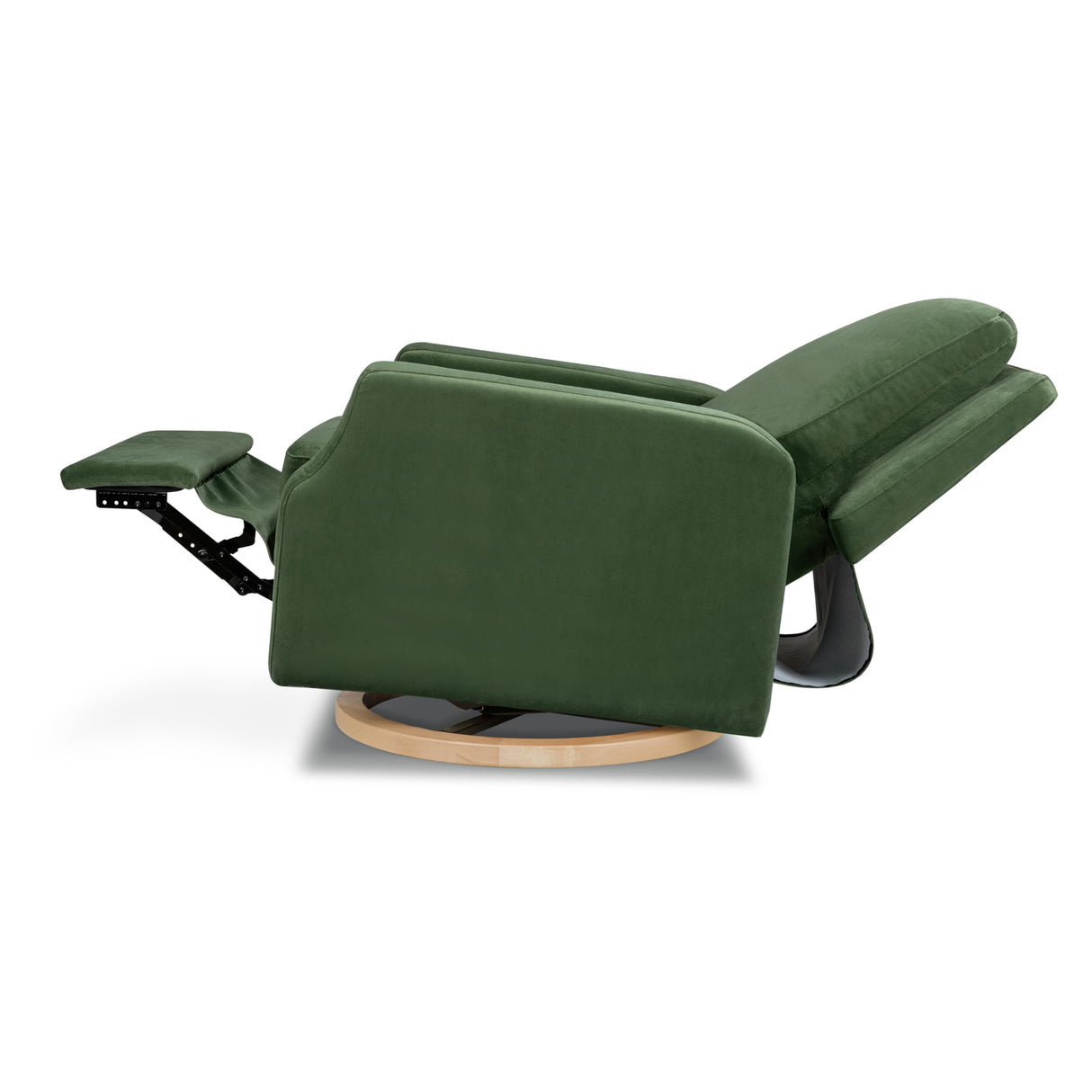NAMESAKE Crewe Recliner and Swivel Glider in Forest Green Velvet with Light Wood Base, Greenguard Gold Certified NAMESAKE