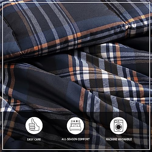 Wrangler- Twin Duvet Cover Set, Soft & Reversible Bedding, Yellowstone Inspired, 2 Piece Bed Set with Matching Pillowcase (City Flats Plaid Blue) Wrangler