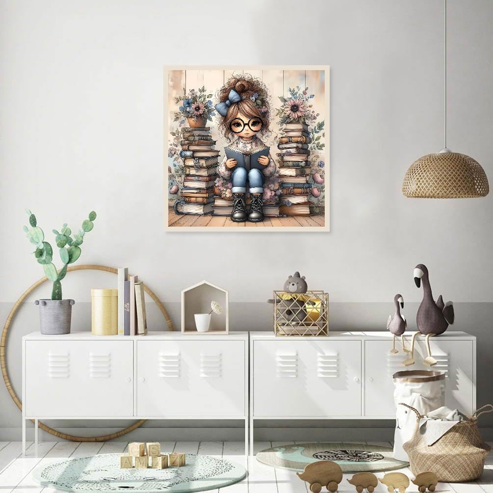 JFYHAB 5D Diamond Painting Kits for Adults, Reading Book Diamond Art Kits for Adults Beginner,DIY Full Drill Books Diamond Dots Paintings with Gem Art and Crafts for Adults Home Decor 12x12in JFYHAB