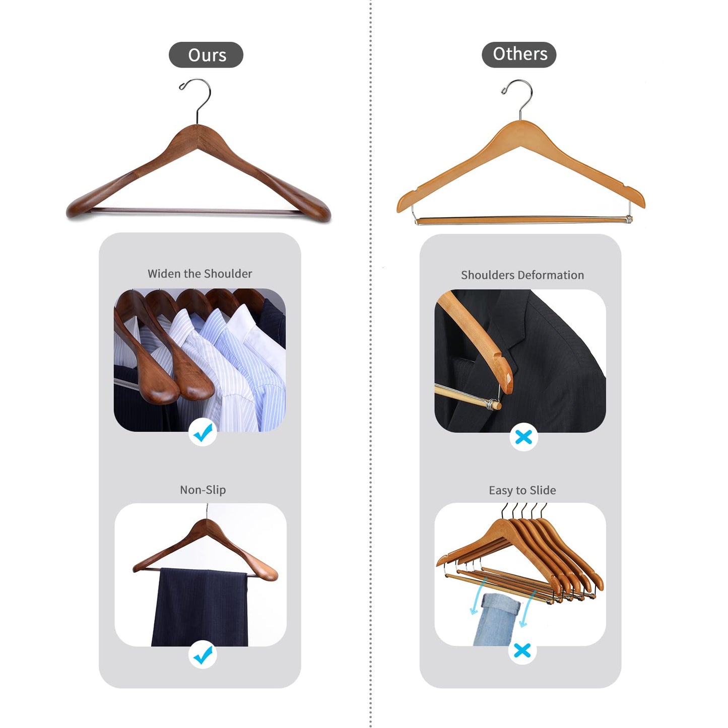 Nature Smile Luxury Wooden Suit Hangers 6 Pack Wood Coat Hangers Jacket Outerwear Shirt Hangers,with Extra-Wide Shoulder, 360 Degree Swivel Hooks & - WoodArtSupply