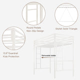 Stylish White Twin Loft Bed with Safety Guard and Removable Ladder by ikalido ikalido