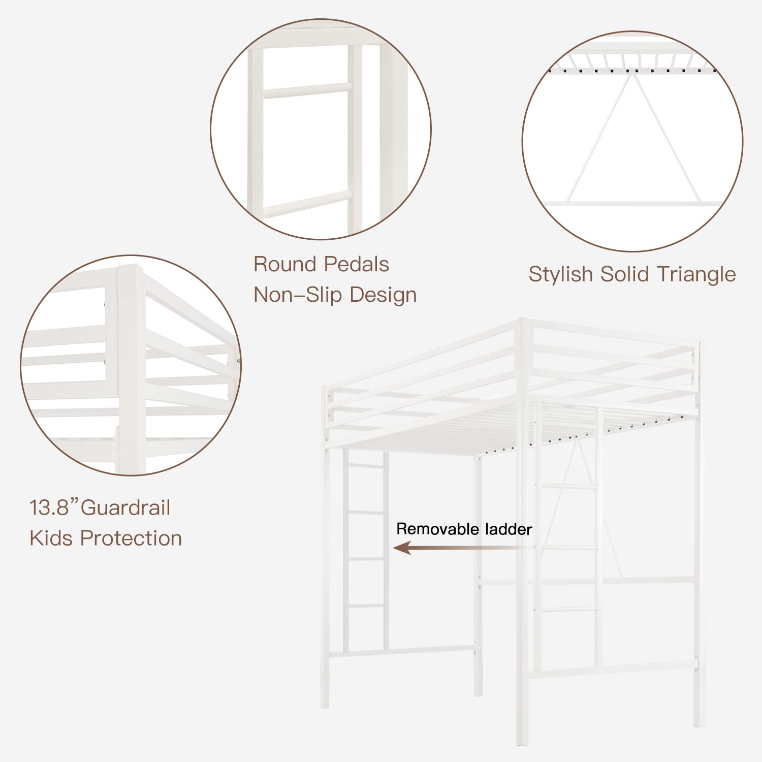 Stylish White Twin Loft Bed with Safety Guard and Removable Ladder by ikalido - WoodArtSupply