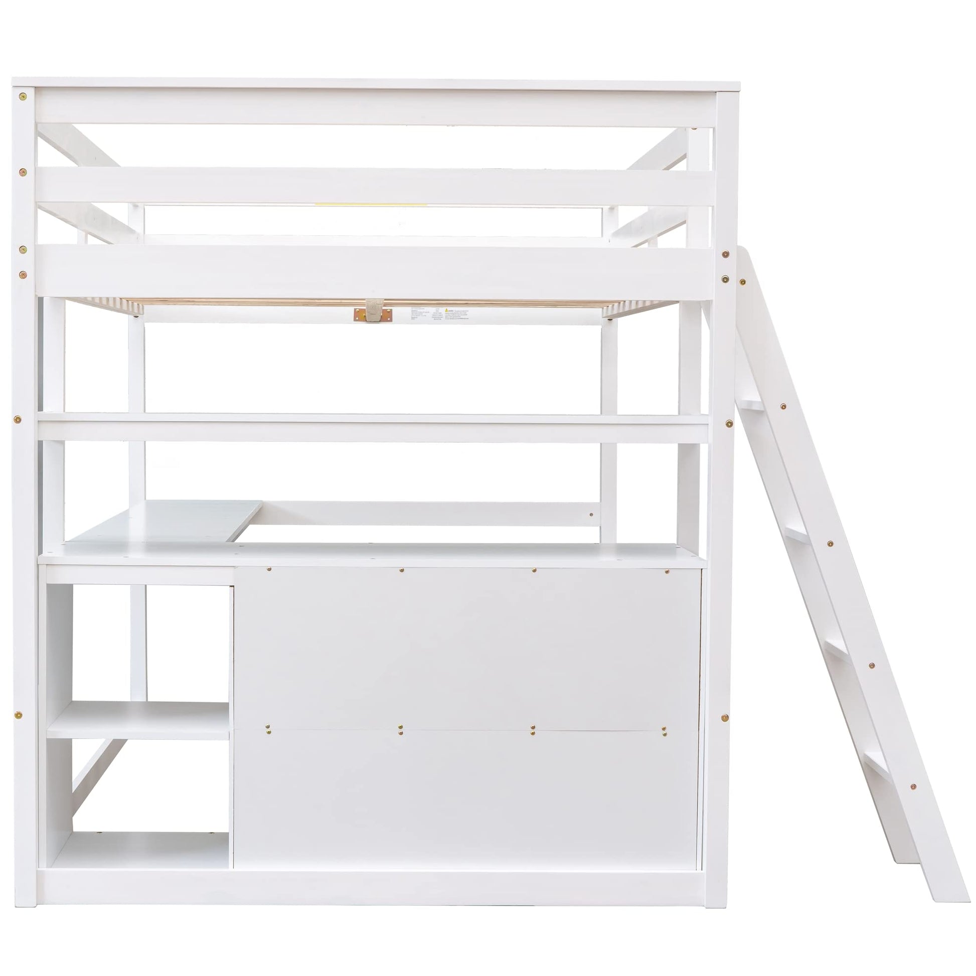 Full Loft Bed with Desk and Storage Drawers by Harper & Bright Designs - Solid Wood Frame in White for Kids, Teens, and Adults - WoodArtSupply