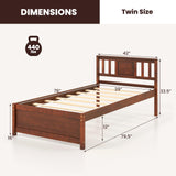 Giantex Mid Century Twin Bed Frame with Headboard in Walnut - Solid Wood Platform with Slat Support Giantex