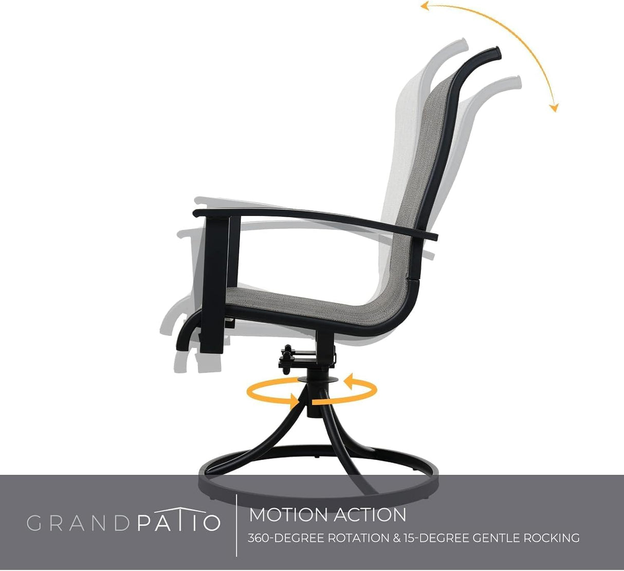 Grand patio 5-Piece Outdoor Furniture Conversation Sets with 32 Inch CSA Approved 40000 BTU Heat Propane Gas Fire Pit Table Outdoor Swivel Rocking Chair 4-Piece Black & Grey Plaid Dining Chair Set Grand patio