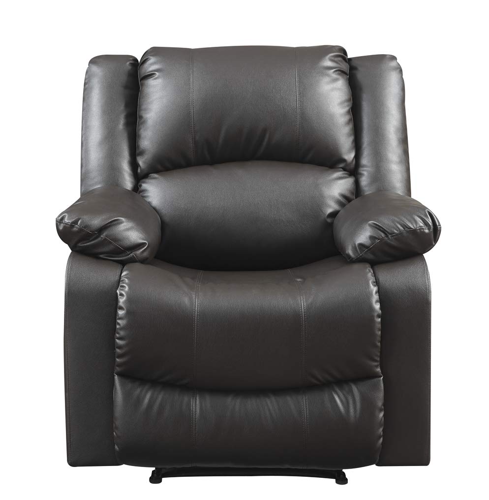 Relax-A-Lounger Warren 35.5" Manual Pull-Handle Recliner, Traditional Overstuffed, Pocket Coil Comfort, Black Metal Base Legs, Soft Vegan Leather Fabric, Java Relax-A-Lounger