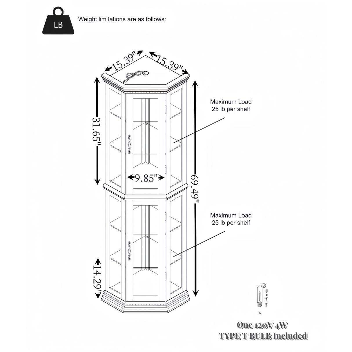 QSOSTNS Lighted Corner Display Curio Cabinet, Curved Wood Corner Cabinet with Tempered Glass Doors and Shelves for Living Room (Cherry) QSOSTNS