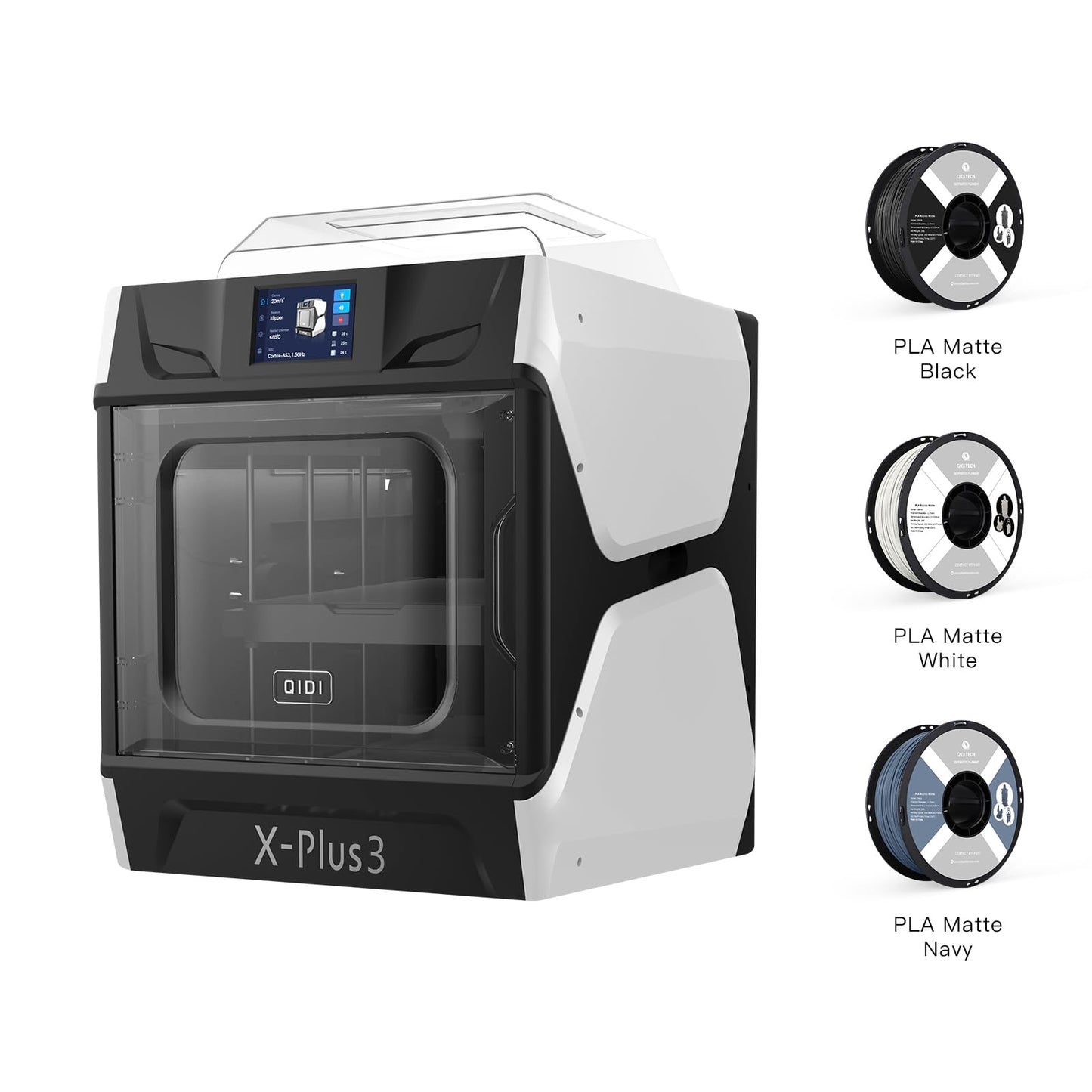 QIDI X-PLUS3 3D Printer Bundle Comes with 3kg of QIDI PLA Matte Rapido Filament, Including Black, White and Navy - WoodArtSupply