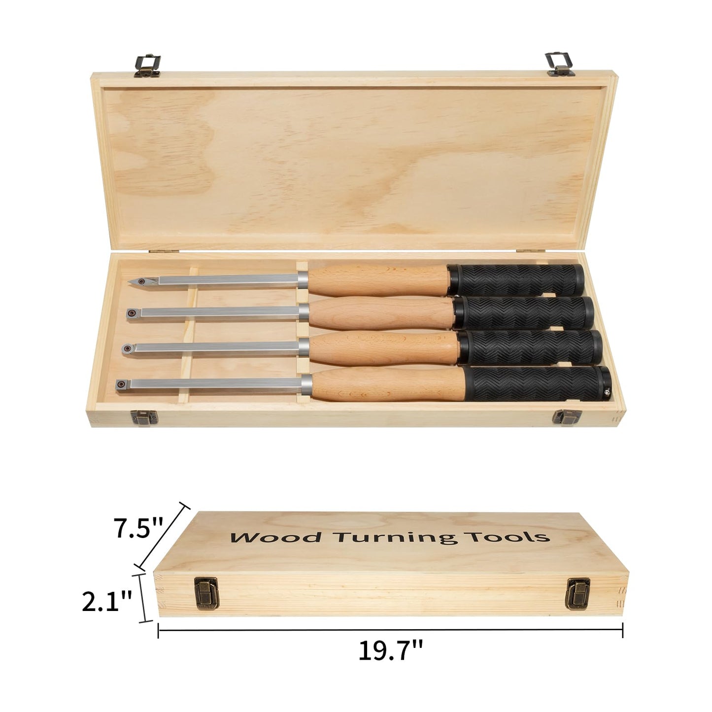 DEEFIINE 18.3" Full Size Carbide Tip Wood Lathe Turning Tool Kit, Lathe Roughing and Finishing Tool with Diamond Round Square Carbide inserts For Woodturning （4pcs) - WoodArtSupply