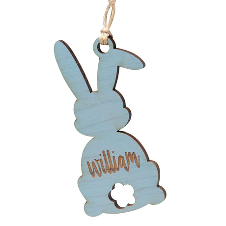 Personalization Universe Personalized Wooden Easter Bunny Tag, Cute Rabbit Shaped Basket Tag, Decor for Easter Baskets, Engraved Hanging Tag, Made in USA - Blue Stain Personalization Universe