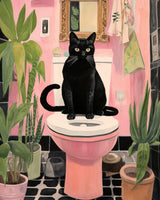 Black Cat Sit on Toilet Oil Painting Paint by Number Kits 16 x 20 inch Canvas Abstract Botanical Pink Green DIY Painting for Kids Students Adults Beginner with Brushes Acrylic Pigment(without Frame) Tucocoo