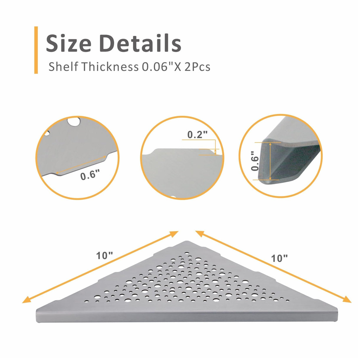 WELLUP Brushed Nickel 10’’ Corner Shower Shelf Bathroom Shower Shelves, 2 Pack Triangular 304 Stainless Steel Shower Corner Shelf for Tiled Walls, No Drilling WELLUP