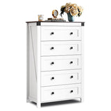 WLIVE Farmhouse White Dresser for Bedroom, 5 Drawer Dresser Storage Organizer, Tall Wood Dressers with Double Rustic Handle, Chest of Drawers for Living Room, Hallway, Closet WLIVE