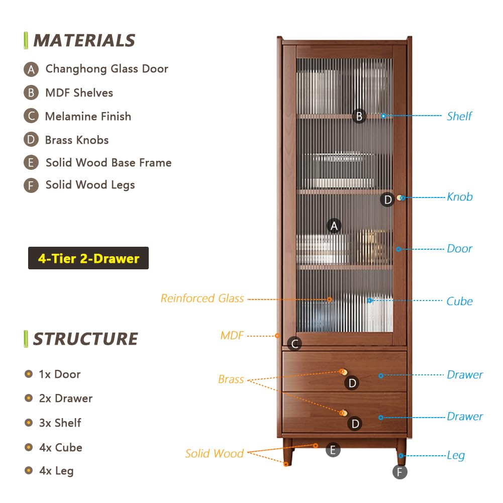 NELYE 4-Tier Dark Walnut Wooden Bookcase with Adjustable Shelves and Double Drawers - WoodArtSupply