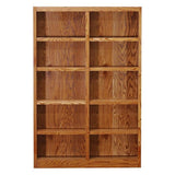 BOWERY HILL 72" Traditional Double Wide Wood Bookcase with 8 Adjustable Shelves and 2 Fixed Shelves, Ready for Assembly, for Home/Office Use, in Oak Finish BOWERY HILL