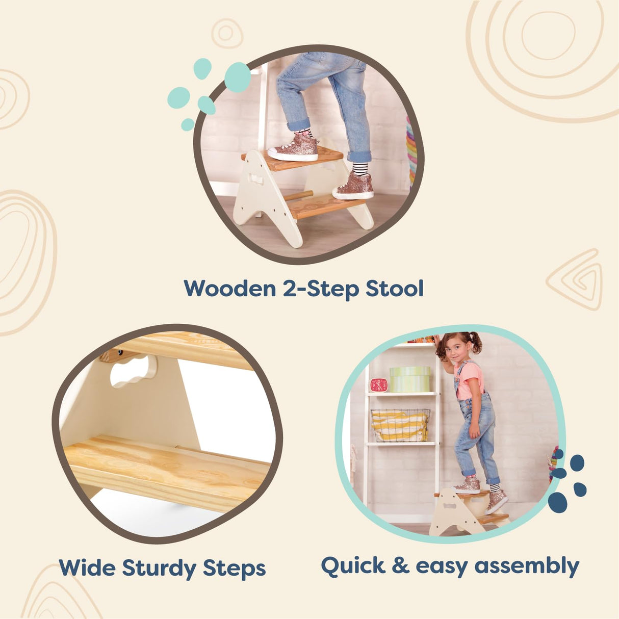 B. toys- B. spaces- Step Stool for Kids – Ivory & Wood Stepping Stool for The Bedroom, Bathroom, Kitchen – Furniture for Toddlers – Peek-A-Boost – 2 Years + B. toys