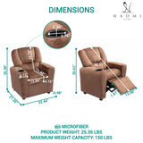 Naomi Home Suri Kids Recliner Chair with Cup Holder & Footrest, Brown Microfiber - Cozy Lounge for Toddlers & Children Naomi Home