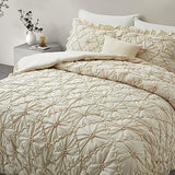 BEDAZZLED King Size Comforter Sets, Beige Bedding Comforter Set, 3 Pieces Pinch Pleat Bedding Sets with Comforter and Pillowcases Soft Farmhouse Shabby Chic Comforter for All Season BEDAZZLED