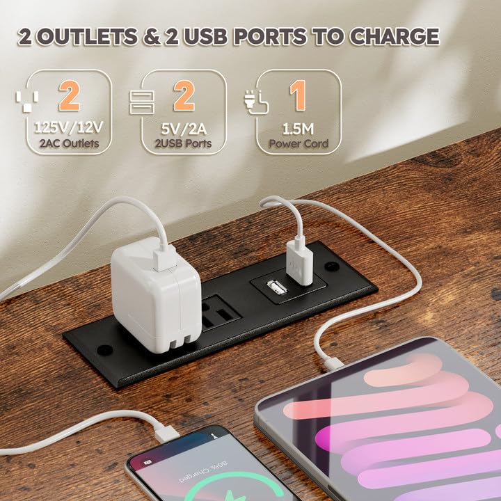 EnHomee Dresser for Bedroom with Power Outlets & LED Lights,49.2" W Bedroom Dresser for 60" TV Stand,Mesh Door,8 Drawers & 2 Large Cabinet,Chests of Drawers for Bedroom,Closet,Entryway,Rustic Brown EnHomee