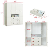 ModMakers 74" Tall 4 Doors 3 Drawers White Wood Wardrobe Closet Armoire Closets for Bedroom Freestanding Bathroom Wardrobe Cabinet with Hanging Rod Shleves Wooden Clothes Storage Organizer ModMakers