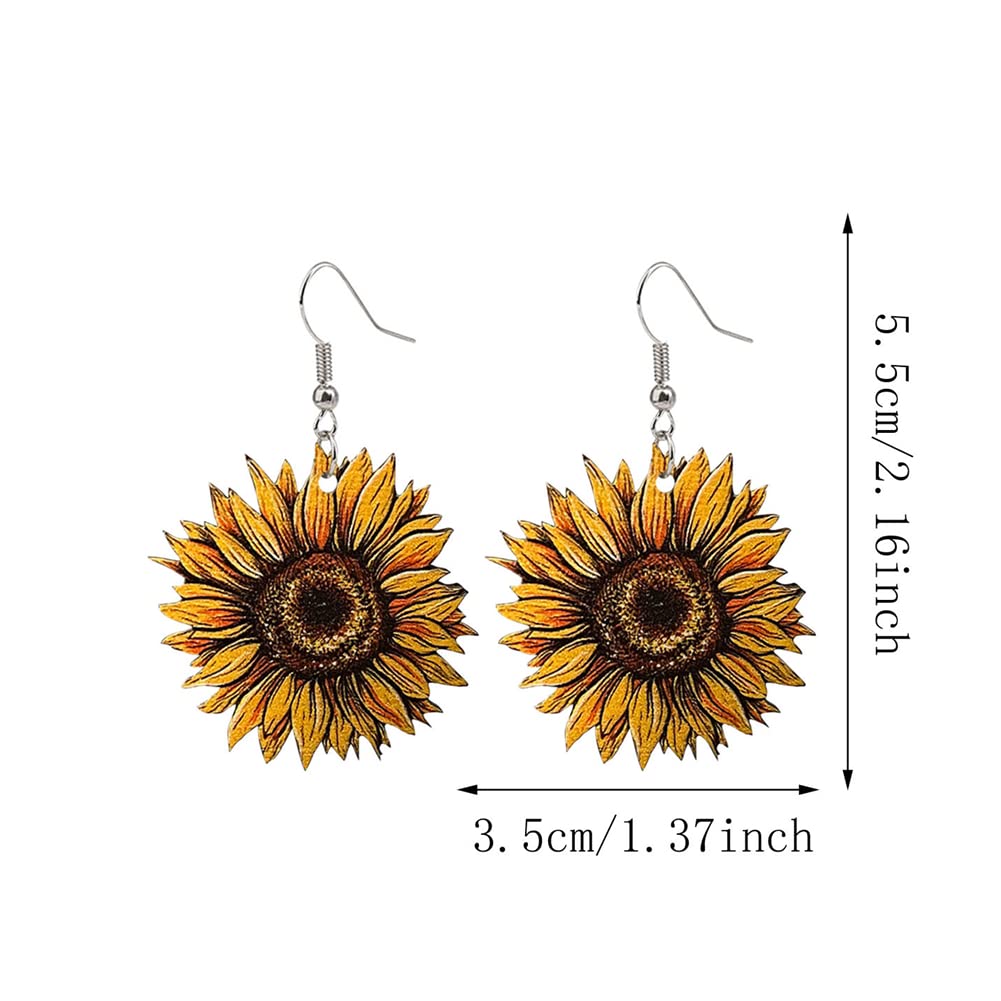 Unique Simple Handmade Wooden Sunflower Daisy Flower Dangle Drop Earrings Bohemian Colour Sunflower Earrings for Women Elegant Summer Boho Jewelry (Yellow Sunflowers Earrings) DIYANMMY