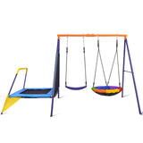 Lunafun Swing Set for Backyard with Trampoline 440lbs Swing Set with Heavy-Duty Metal A-Frame Outdoor Swing Set with 1 Saucer Swing Seat 1 Swings Seat & 1 Trampoline Lunafun