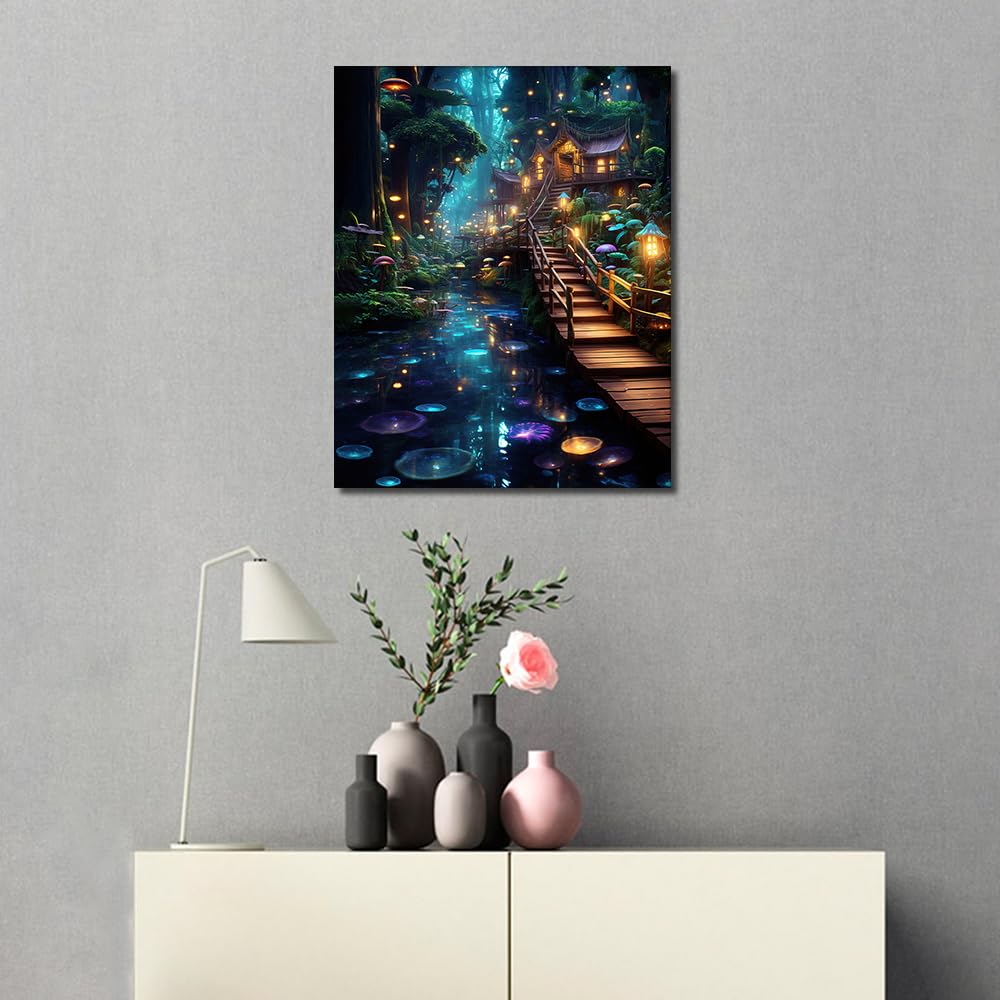 TUMOVO DIY Paint by Numbers Kit for Adults Fantasy, Oil Hand Painting Mushrooms, Adults' Paint-by-Number Kits Forest, Acrylic Paint by Numbers Kits on Canvas Art Crafts 16"x20"(Frameless) TUMOVO