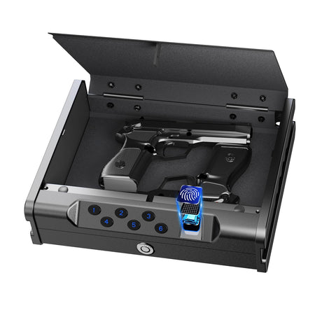 teentan Gun Safe, Biometric Gun Safe for Pistols - Quick-Access Handgun Safe with Fingerprint & Digital Keypad | Fits 2 Pistols | Silent Mode, Heavy-Duty Steel for Home, Nightstand, Car, and Bedside teentan