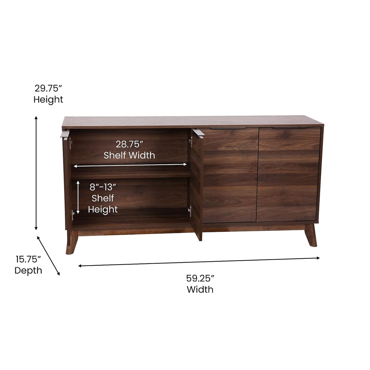 Flash Furniture Hatfield Engineered Wood TV Stand for up to 64" TVs, Media Console/TV Cabinet with Adjustable Shelf and Soft Close Doors, Dark Walnut Flash Furniture