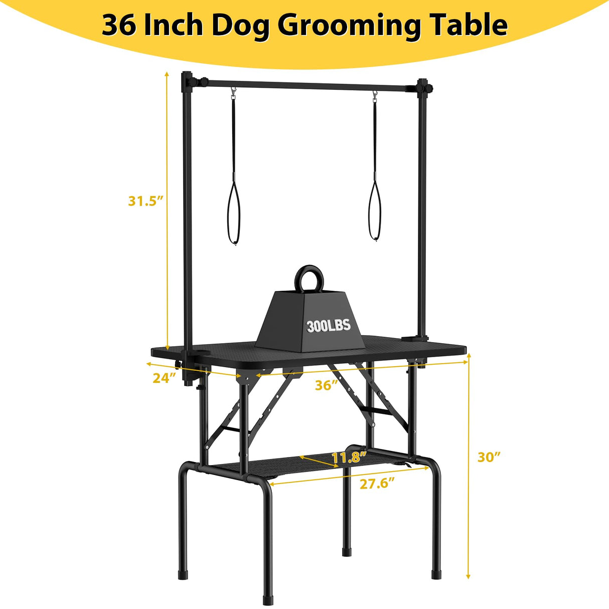 ROOMTEC 36 Inch Dog Grooming Table,Foldable Pet Grooming Tables at Home with Adjustable Arm,Nooses, Mesh Tray ROOMTEC