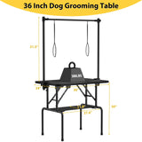 ROOMTEC 36 Inch Dog Grooming Table,Foldable Pet Grooming Tables at Home with Adjustable Arm,Nooses, Mesh Tray ROOMTEC