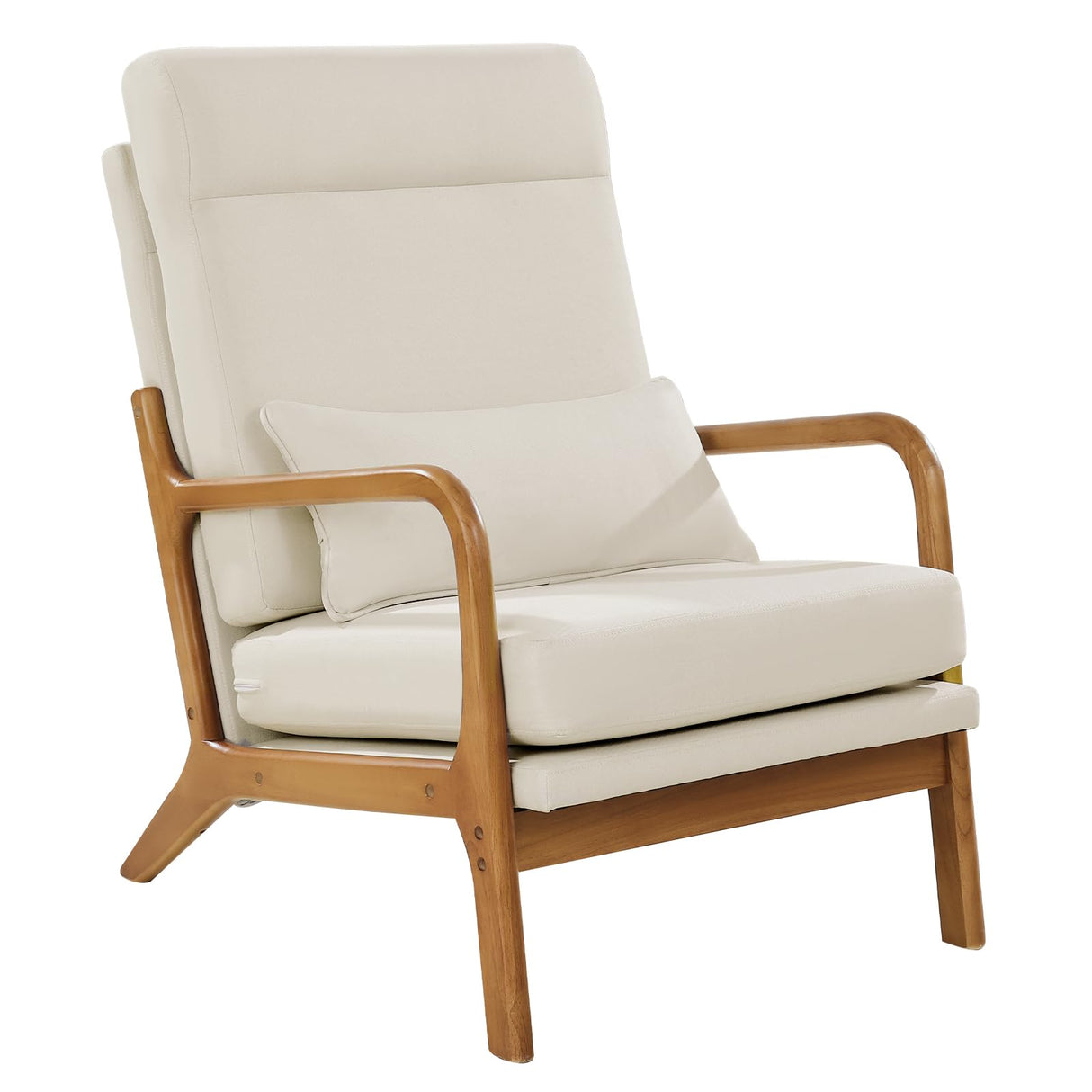 VEVOR Accent Chair, High Back Mid Century Modern Armchair with Solid Wood Frame and Non-Slip Legs, Upholstered Leisure Chair with Linen Fabric and 5.3 in Thickened Cushion, for Living Room, Bedroom VEVOR