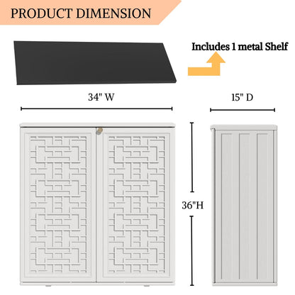 ZZM HDPE Outdoor Storage Shed, Outdoor Plastic Storage Cabinet, Horizontal Resin Tool Shed for Garden, All Weather Outdoor Storage Clearance, DIY Usage,Lockable and with one Shelf (White)