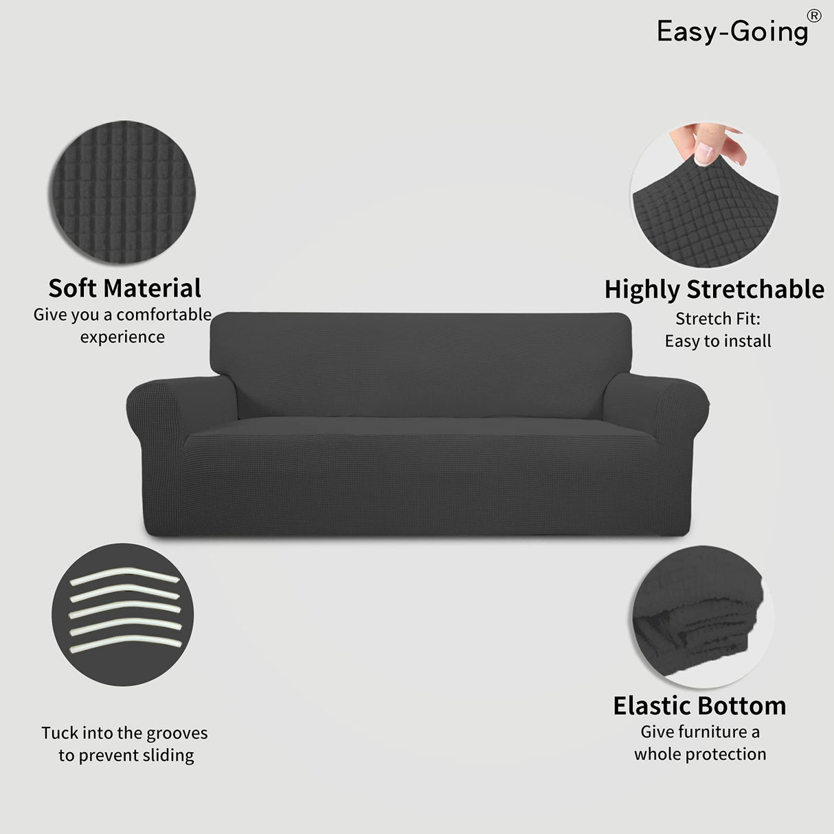Easy-Going Stretch Sofa Slipcover 1-Piece Sofa Cover Furniture Protector Couch Soft with Elastic Bottom for Kids, Polyester Spandex Jacquard Fabric Small Checks (Sofa, Dark Gray) Easy-Going