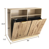 HSSZXFR 13 Gallon Trash Can Cabinet Wooden Fluted Furniture, Double Garbage Cabinet for Kitchens, Tilt Out Trash and Recycle Can Cabinet Combo Free Standing (Light Wood) HSSZXFR