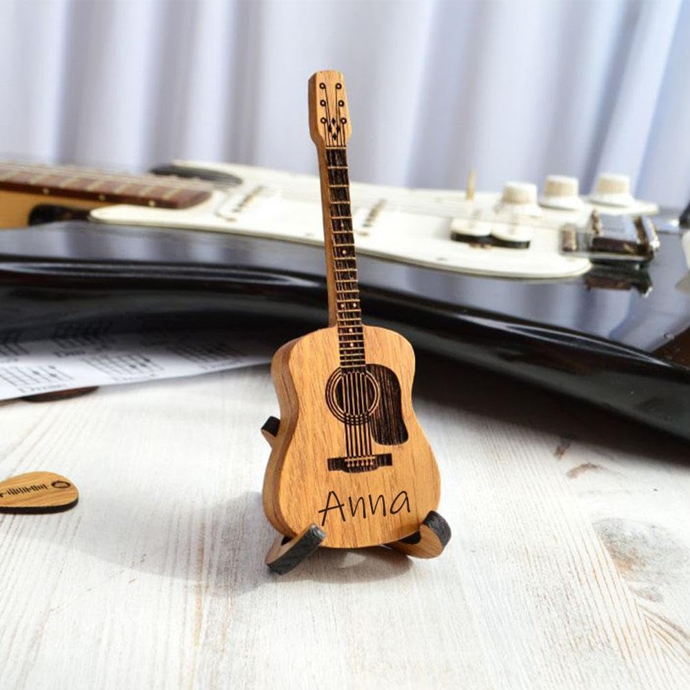 MANYUN Custom Guitar Pick Holder with 3PCS Guitar Picks, Personalized Wooden Guitar Picks Case with Stand, Unique Engraved Guitar Picks Acoustic Guitar Box for Electric Bass Guitar Ukulele Lo - WoodArtSupply