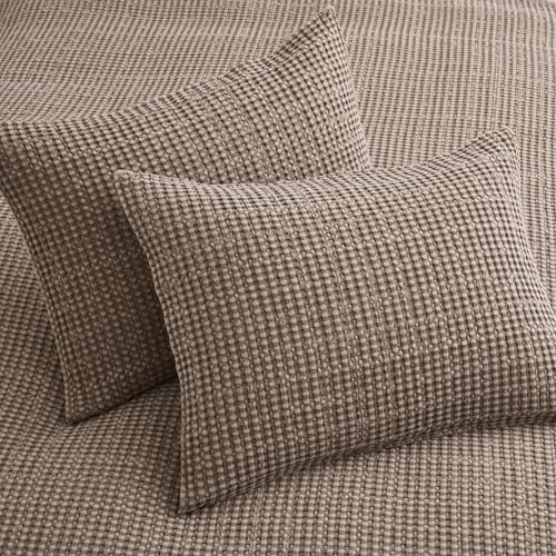 Levtex Home Mills Waffle King/Cal King Quilt Set (106x92in) with 2 Pillow Shams (36x20in) - Cocoa - Cotton Waffle King Size Quilt Bedding Set - Lightweight, Soft, Pre-Washed Levtex Home