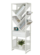 ZEXVIDA Bookshelf with Drawer,8 Tier Tree Bookcase Retro Floor Standing Bookshelves,Tall Wood Bookcases with Cabinet Storage Organizer for Living Room, Bedroom & Home Office, White ZEXVIDA