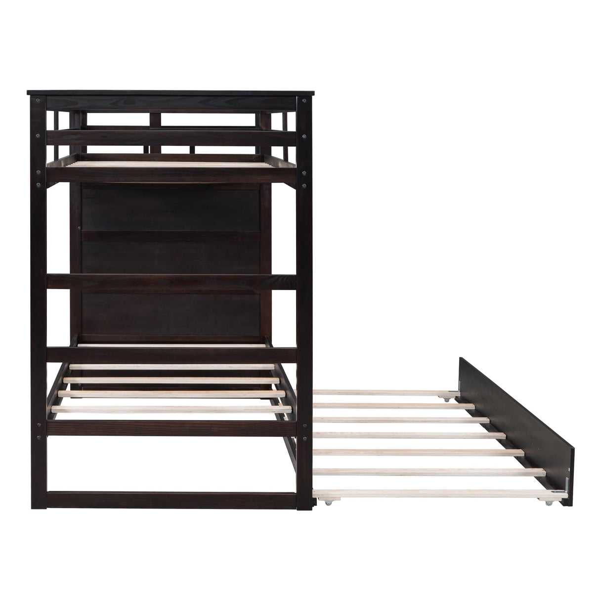 Harper & Bright Designs Twin Over Twin Bunk Bed with Stairs and Trundle, Wooden Bunk Bed Frame with Storage Staircase, Espresso Harper & Bright Designs