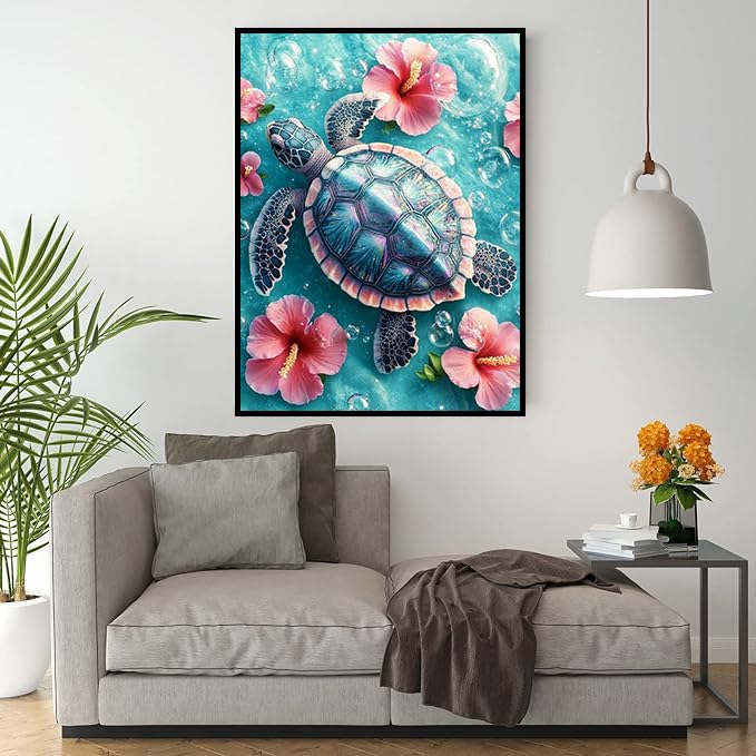 Ekuxom Turtle Diamond Art Kits for Adults, 5D Diamond Painting Kits for Adults Beginner, Full Drill Gem Painting Crafts Kits for Home Wall Decor Gifts 12x16inch Ekuxom