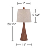360 Lighting Fraiser Modern Accent Table Lamp 23 1/2" High Brown Faux Wood Tapered Column Oatmeal Drum Shade for Bedroom Living Room House Home Bedside Nightstand Office Entryway Kids Family 360 Lighting