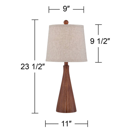 360 Lighting Fraiser Modern Accent Table Lamp 23 1/2" High Brown Faux Wood Tapered Column Oatmeal Drum Shade for Bedroom Living Room House Home Bedside Nightstand Office Entryway Kids Family 360 Lighting